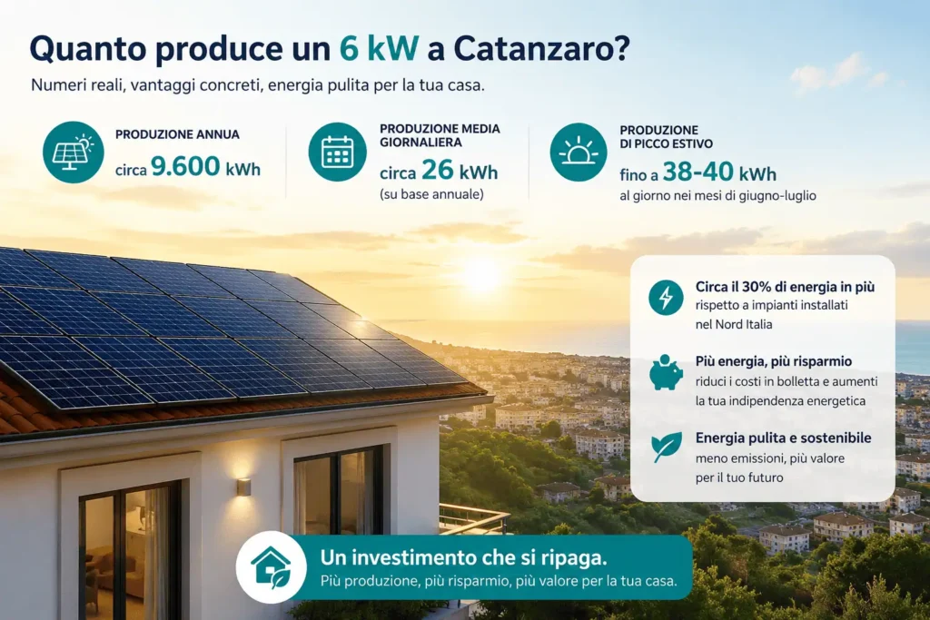 Produzione annua 6 kW Catanzaro confronto Nord Italia